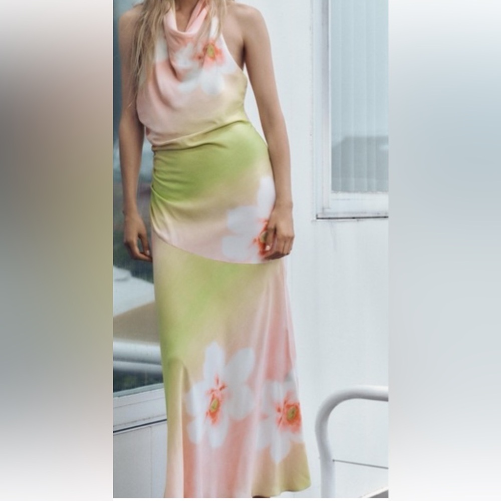 Zara Pastel Ombre Maxi dress with Floral Print size S